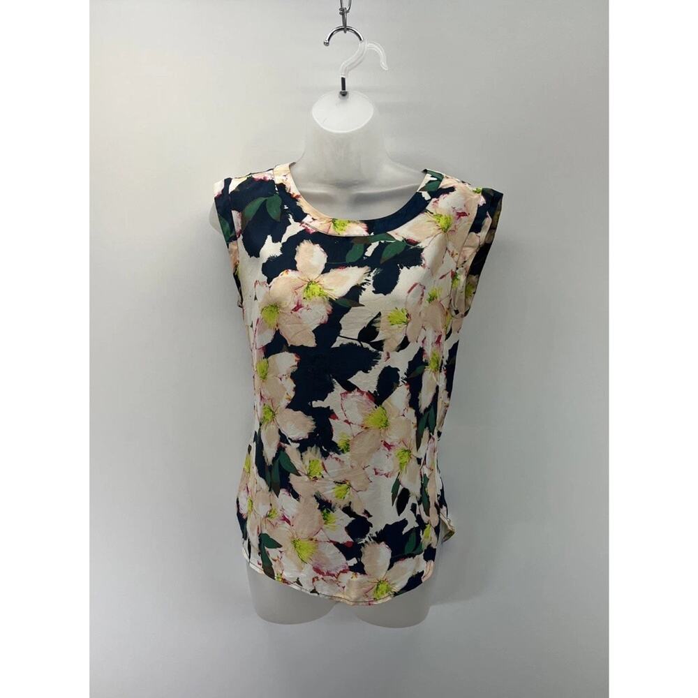 J. Crew Women's Blouse Top Size 0 Cap Sleeve 100% Silk Floral Print Round Neck